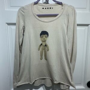 Marni Cream Long Sleeve Tee Winter Edition 2009 with Doll Design Size Small